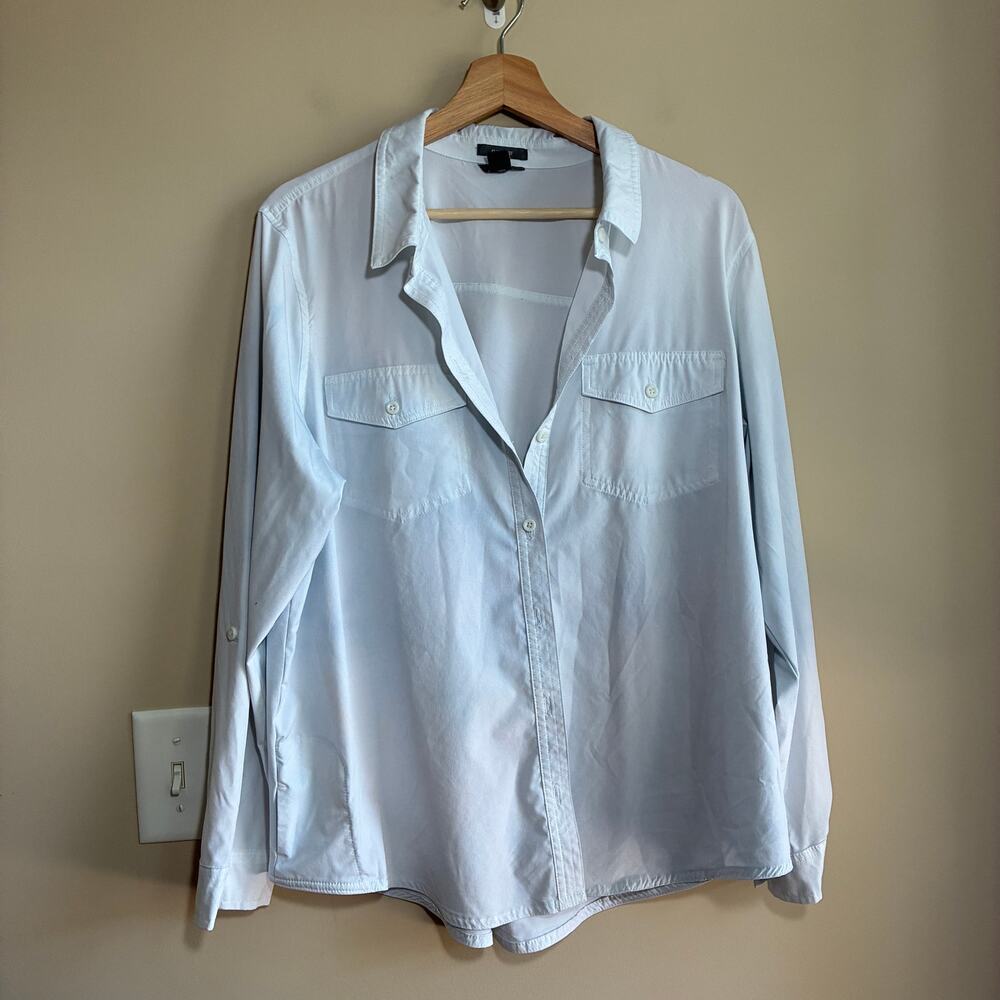 Eddie Bauer classic fit button front white sheer shirt small pocket women's XL
